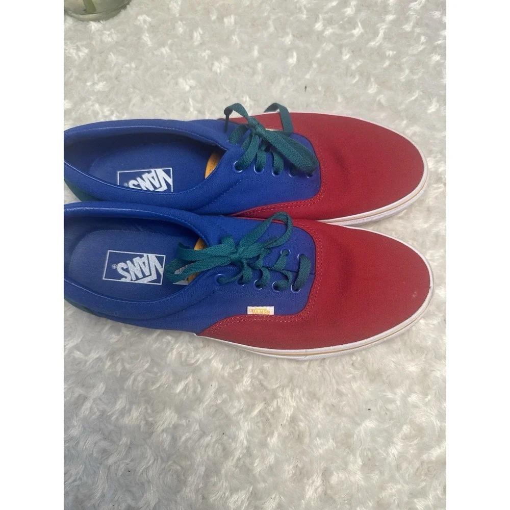 VANS Men's Low Top Lace-Up Sneakers Colorblock Red/Blue/Green Rubber Sole